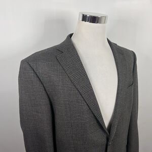 Oscar de la Renta 44L Sport Coat 100% Wool Gray Glen Plaid Two Button Formal